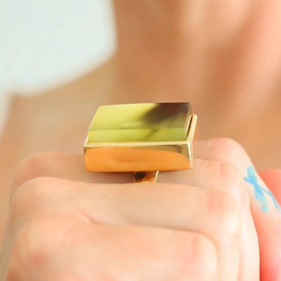 Cocktail Ring - Baltic Butterscotch Amber 14k Gold Plated s925 - Picture 4 of 8